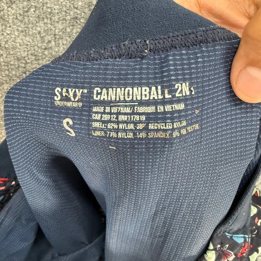Saxx Cannonball 2N1 Swim Shorts Mens Small Blue Tropical Leaf Print Board Trunks